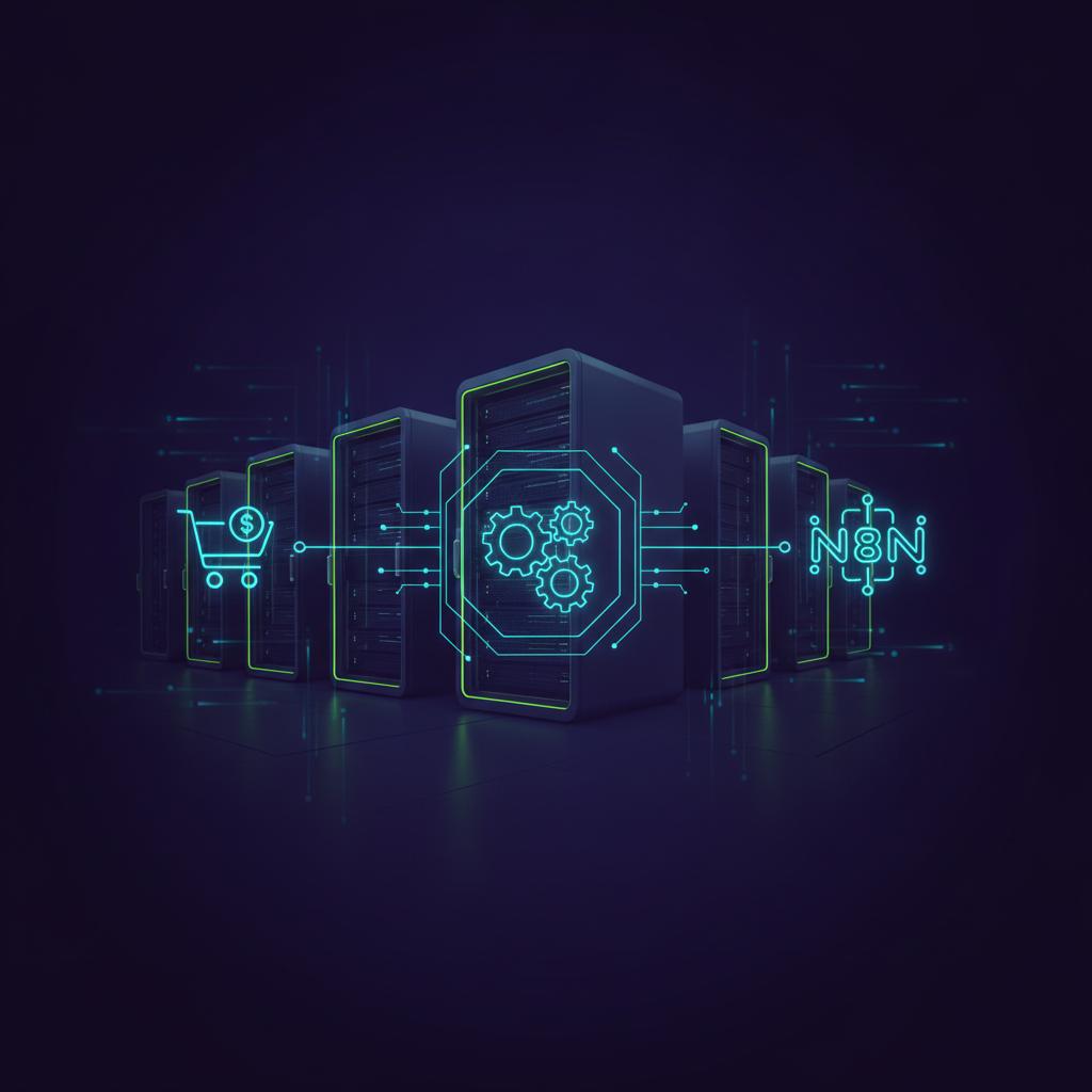 Ilustração técnica representando tecnologia relacionado a Automação de E-commerce: Como Escalar Fluxos com N incluindo eco...