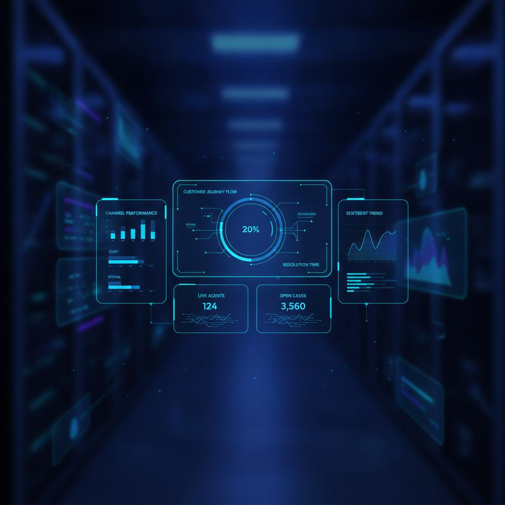 Ilustração técnica representando tecnologia relacionado a Suporte Omnichannel: Como Dimensionar Chatwoot e C incluindo Roc...