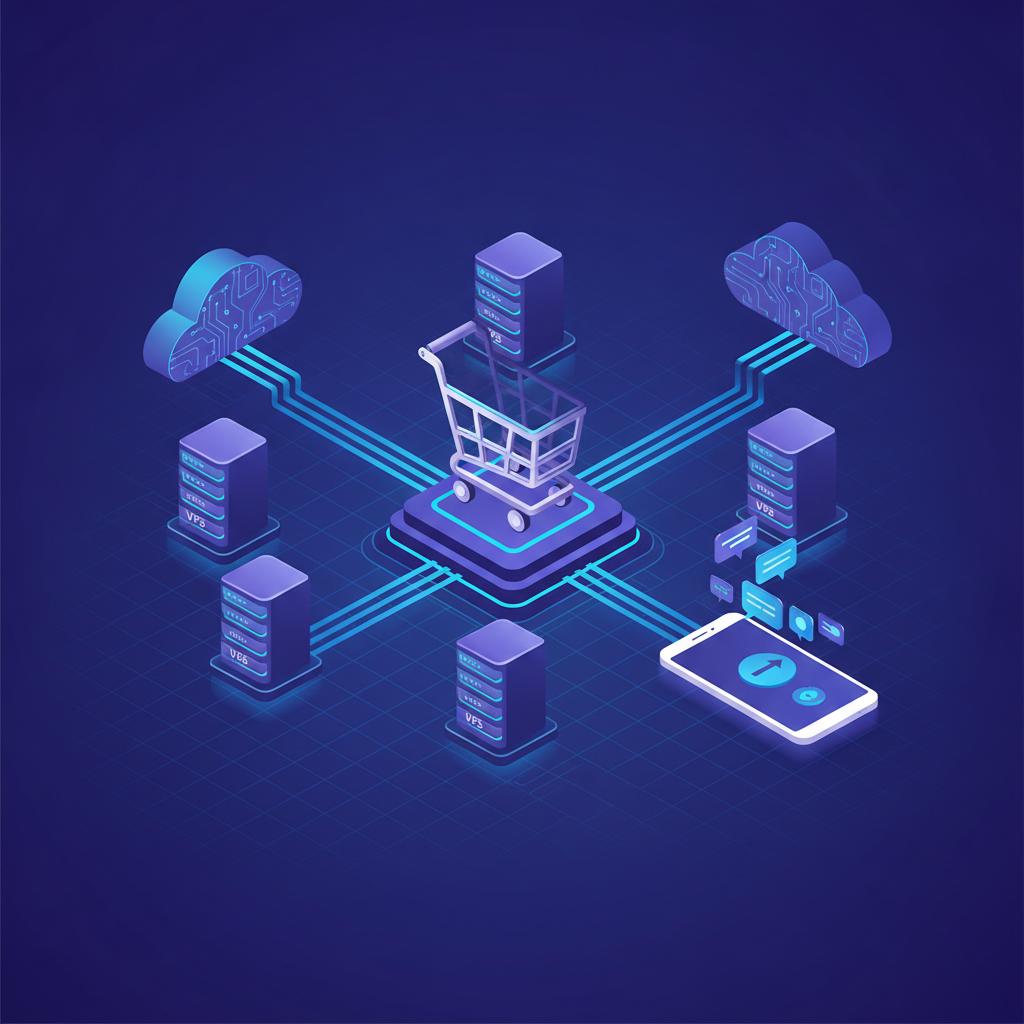 Ilustração técnica representando tecnologia relacionado a Automação no E-commerce: Setup de Alta Performance incluindo eco...