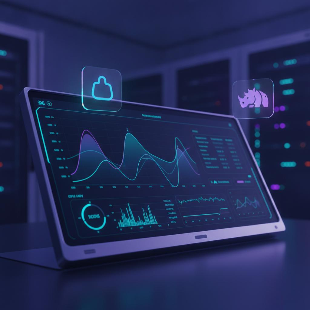 Ilustração técnica representando tecnologia relacionado a Gerenciamento de Servidores: EasyPanel e Monitoram incluindo Tra...