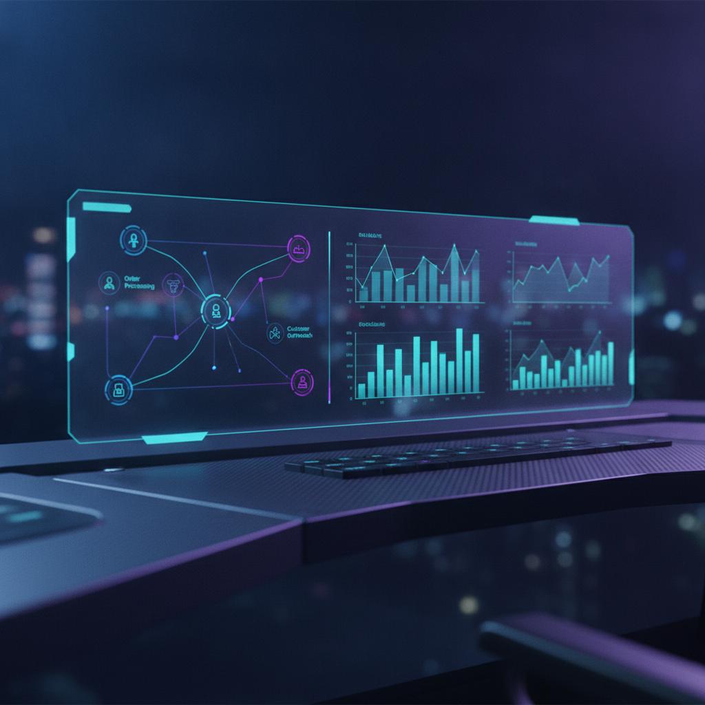 Ilustração técnica representando tecnologia relacionado a Automação no E-commerce: Maximize Vendas com N8N e incluindo eco...