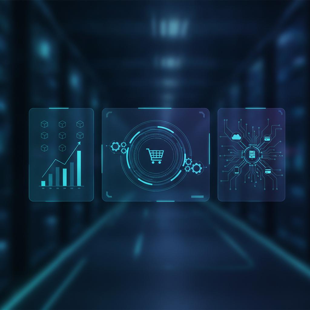Ilustração técnica representando tecnologia relacionado a E-commerce Automation: Maximizando ROI com N8N e V incluindo aut...