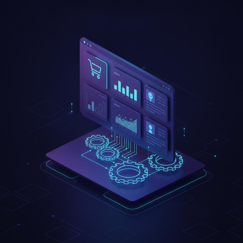 Ilustração técnica representando tecnologia relacionado a E-commerce Automation: Desbloqueie ROI com N8N e V incluindo eco...