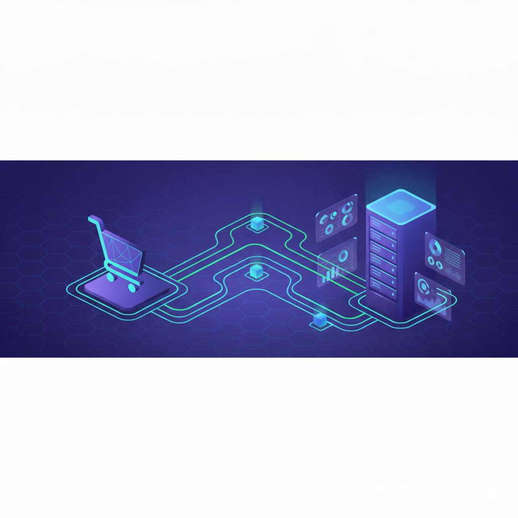 Ilustração técnica representando tecnologia relacionado a Automação no E-commerce: Fluxos de Vendas de Alta  incluindo eco...