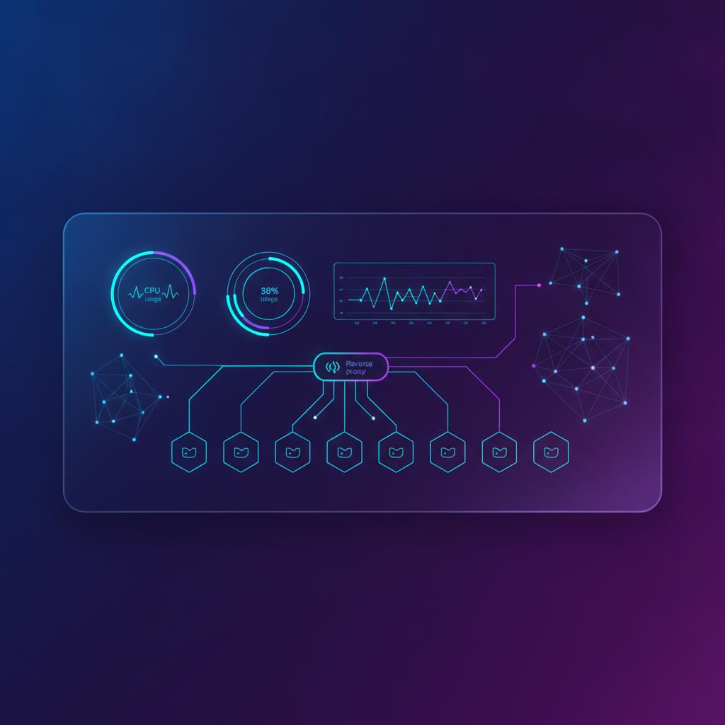 Ilustração técnica representando tecnologia relacionado a Server Management: EasyPanel e Proxies Reversos na incluindo Tra...