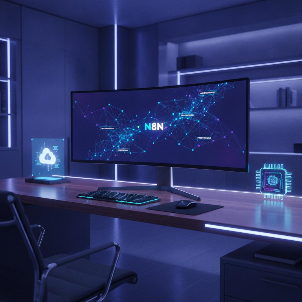 Ilustração técnica representando tecnologia relacionado a Automação no E-commerce: Otimize seu Funil com N8N