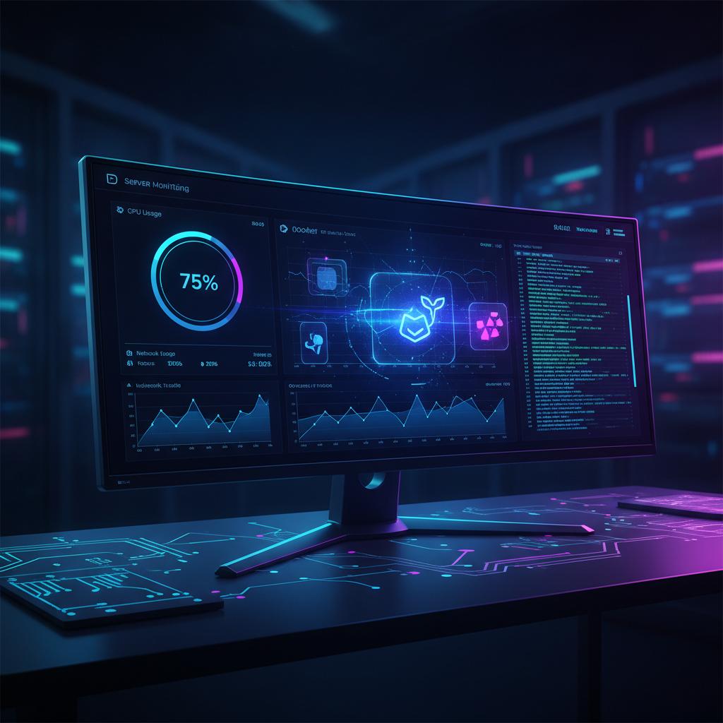 Ilustração técnica representando tecnologia relacionado a Server Management: EasyPanel e Docker para Devs