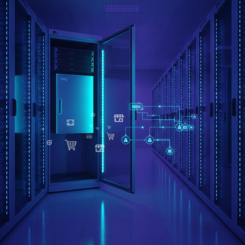 Ilustração técnica representando tecnologia relacionado a Ecommerce Automation: 3 Fluxos Avançados via N8N e incluindo e-c...