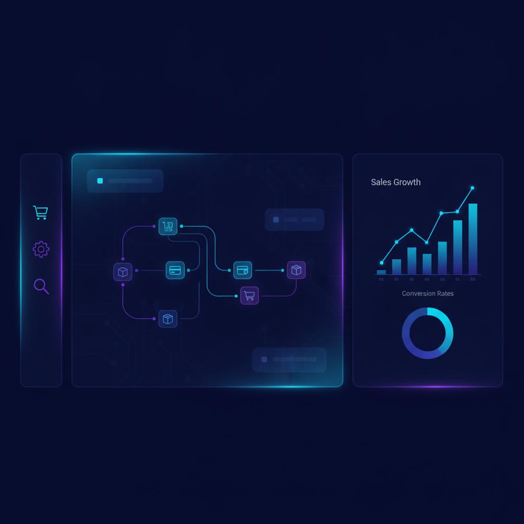 Ilustração técnica representando tecnologia relacionado a E-commerce Automation: Maximizando Conversões com 