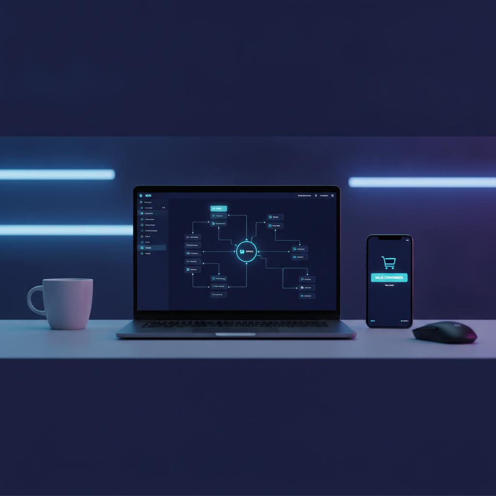 Ilustração técnica representando tecnologia relacionado a Ecommerce Automation: 7 Fluxos de Conversão via N8 incluindo e-c...
