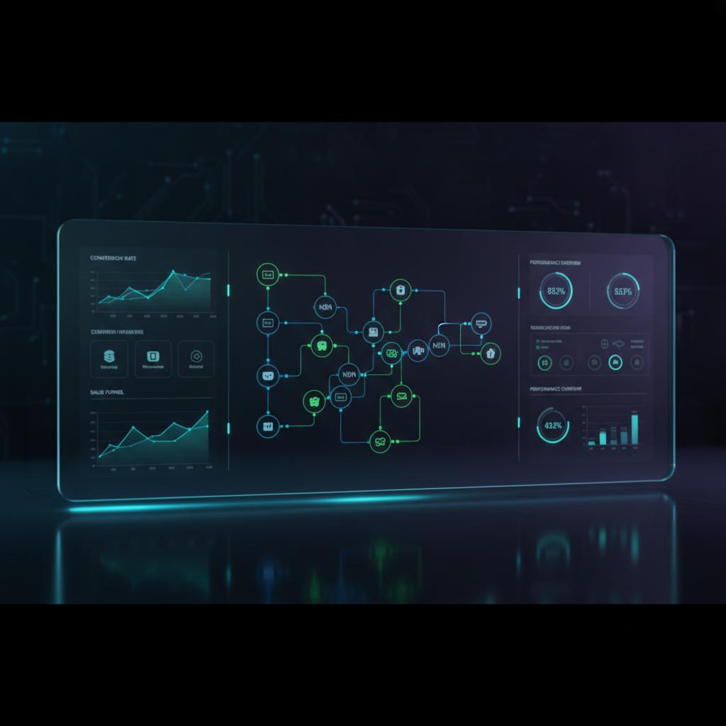 Ilustração técnica representando tecnologia relacionado a Como Automatizar seu E-commerce com N8N e VPS Próp incluindo rec...