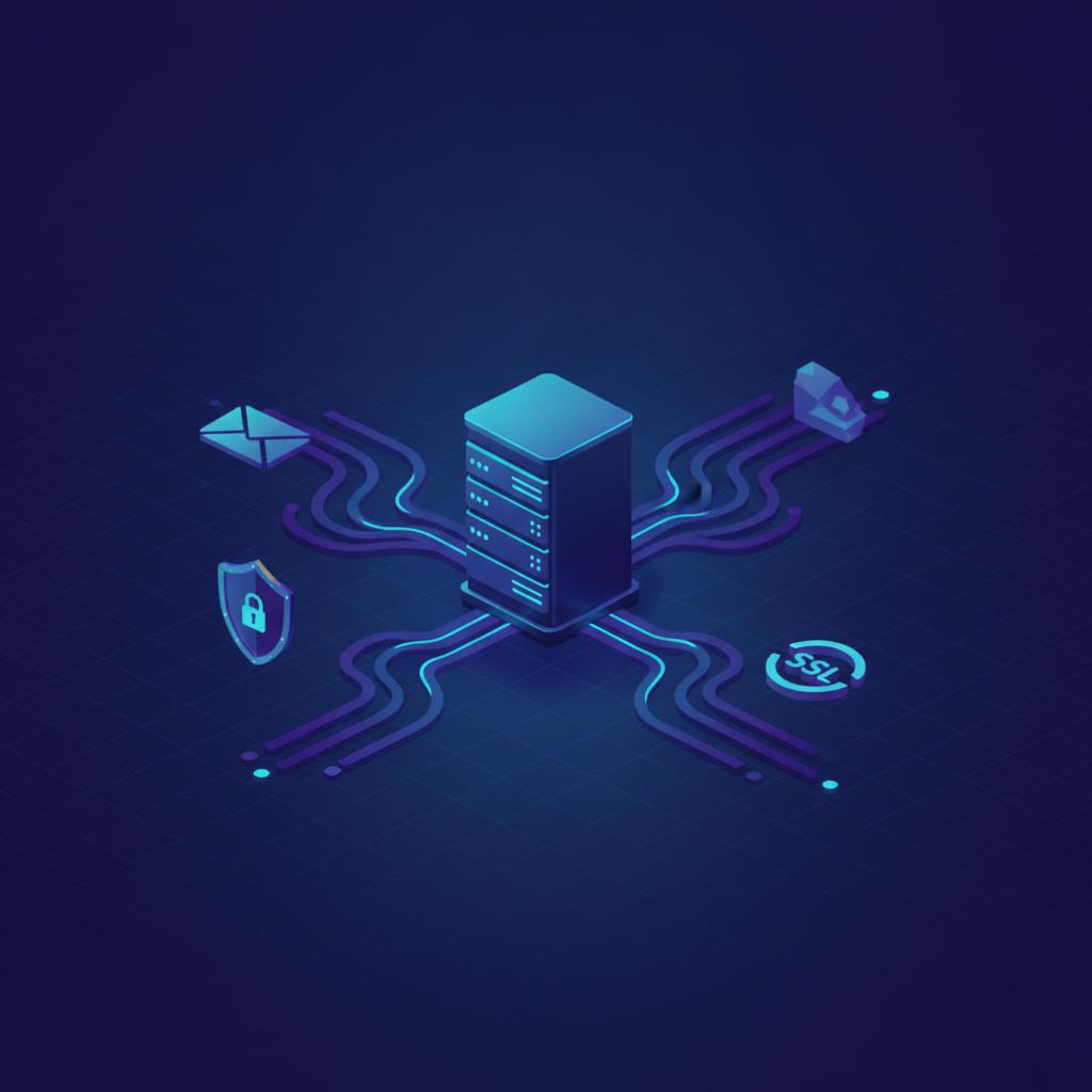 Ilustração técnica representando tecnologia relacionado a Email Self-Hosted: Vale a Pena Criar seu Servidor? incluindo ser...