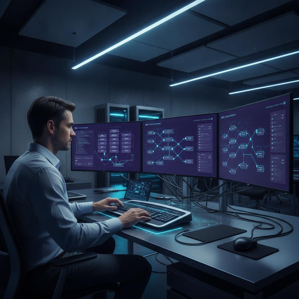 Ilustração técnica representando tecnologia relacionado a Ferramentas No-Code: Como Escolher a Plataforma Ce incluindo Noc...