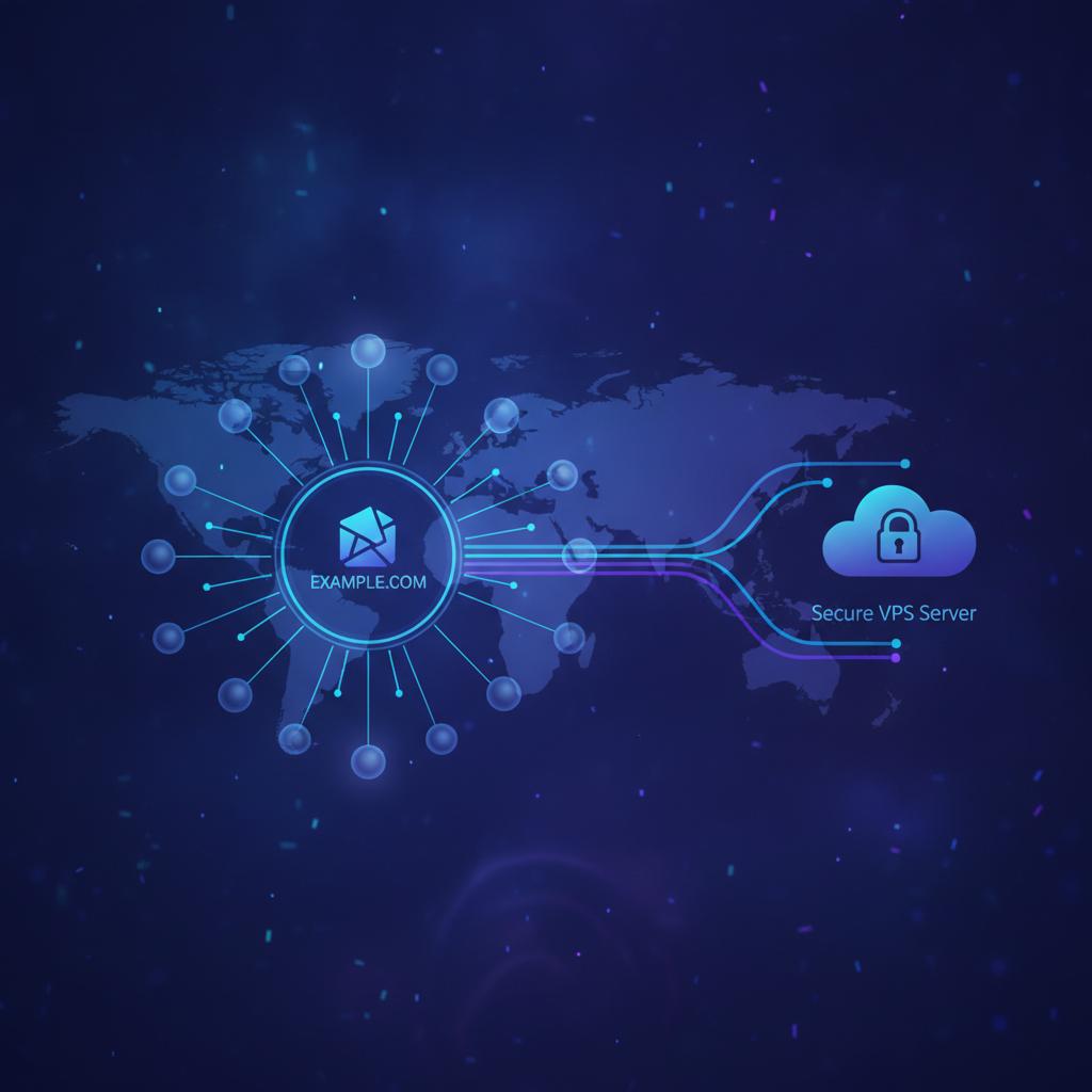 Ilustração técnica representando tecnologia relacionado a DNS e Domínios: Domine Configurações e Cloudflare