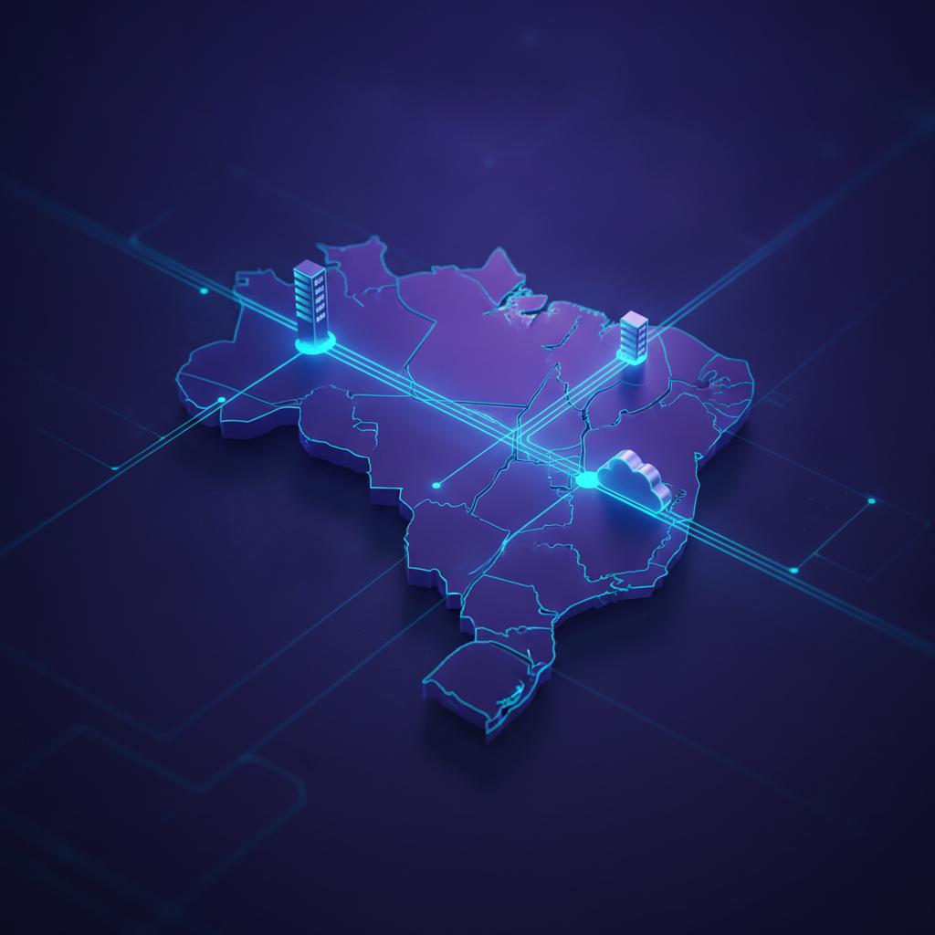 Ilustração técnica representando tecnologia relacionado a VPS Brasil: Latência, LGPD e Por Que Escolher Loca incluindo Hos...