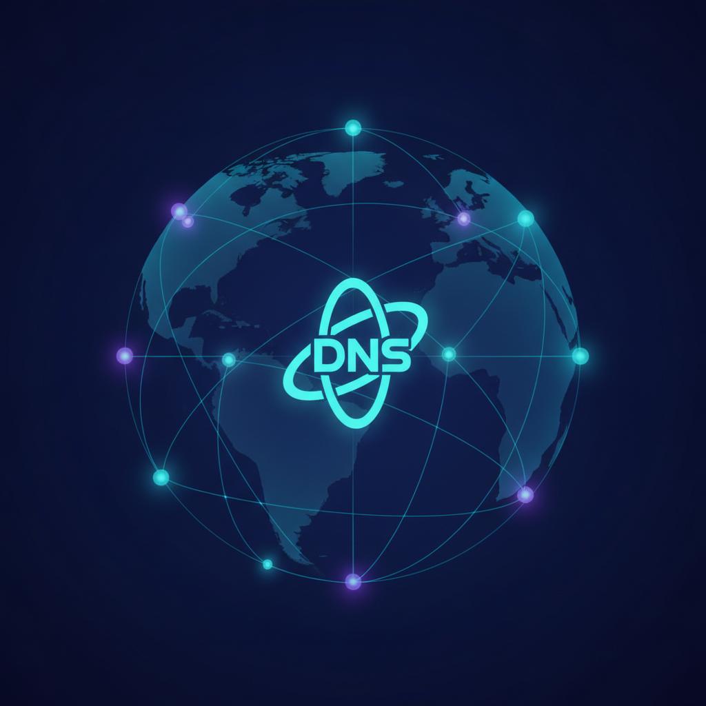Ilustração técnica representando tecnologia relacionado a DNS e Domínios: Como Gerenciar com Segurança