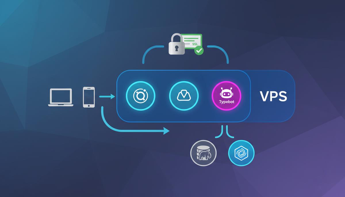 Ilustração técnica representando tecnologia relacionado a Hospedando Typebot: Guia de Deploy em VPS Ubuntu c incluindo VPS...