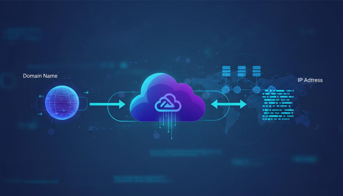 Ilustração técnica representando tecnologia relacionado a DNS e Domínios: Desmistificando a Conexão Web