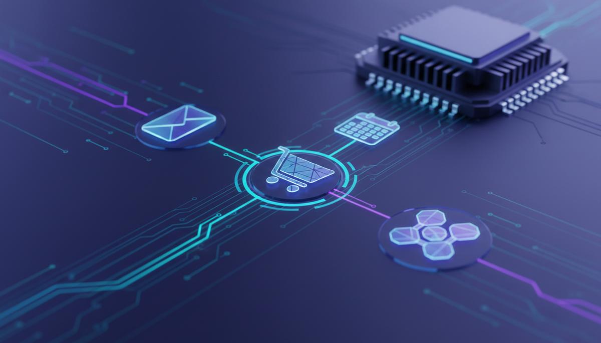 Ilustração técnica representando tecnologia relacionado a Estratégias de Automação de E-commerce: Foco em Ef incluindo eco...