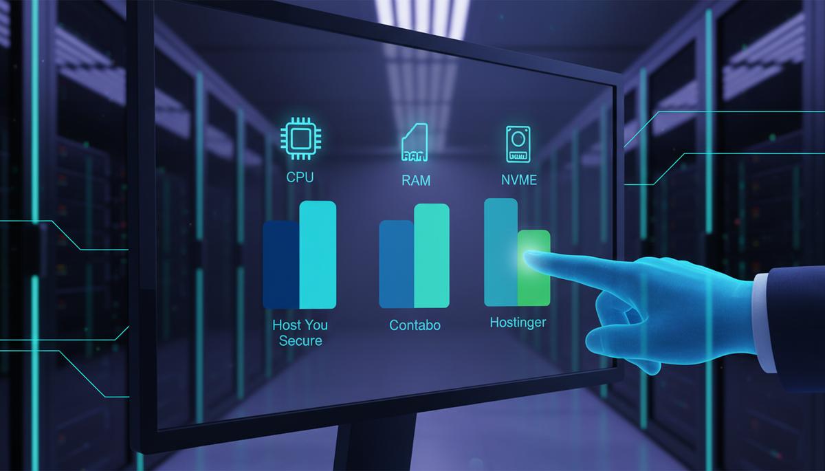 Ilustração técnica representando tecnologia relacionado a Comparativo VPS: Host You Secure vs. Concorrentes  incluindo mel...