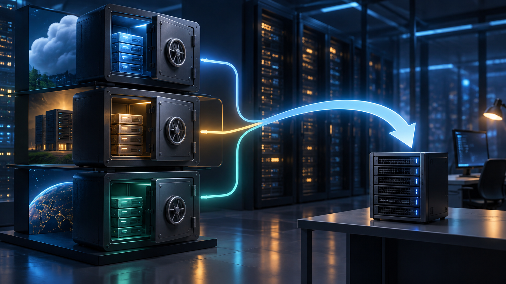 Ilustração técnica sobre Backups: regra 3-2-1 aplicada à VPS