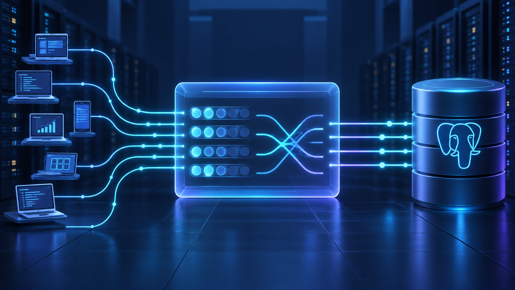 Ilustração técnica sobre PgBouncer: Pool sem Saturar o Postgres