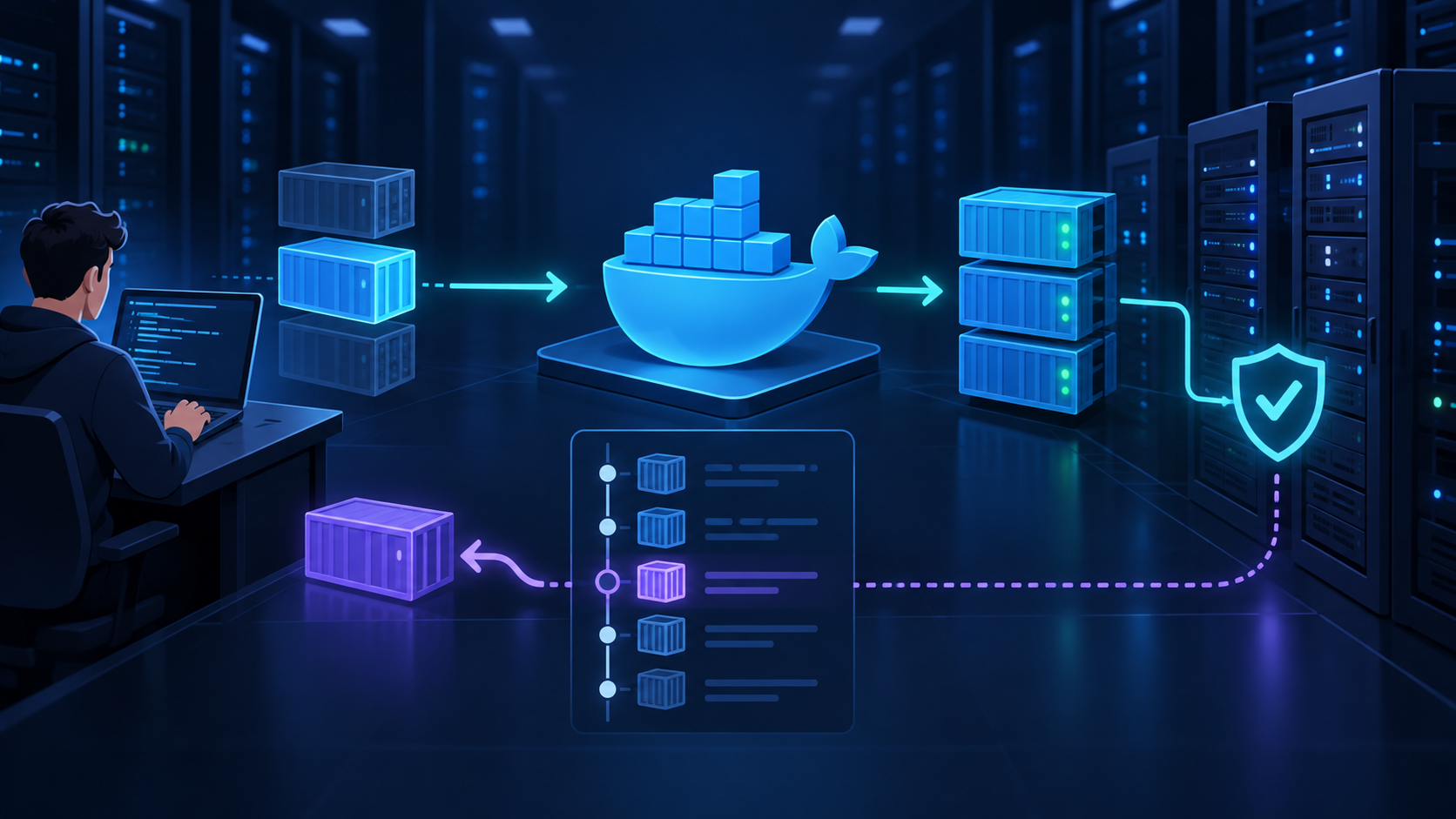 Ilustração técnica sobre Atualizar Imagem Docker com Rollback