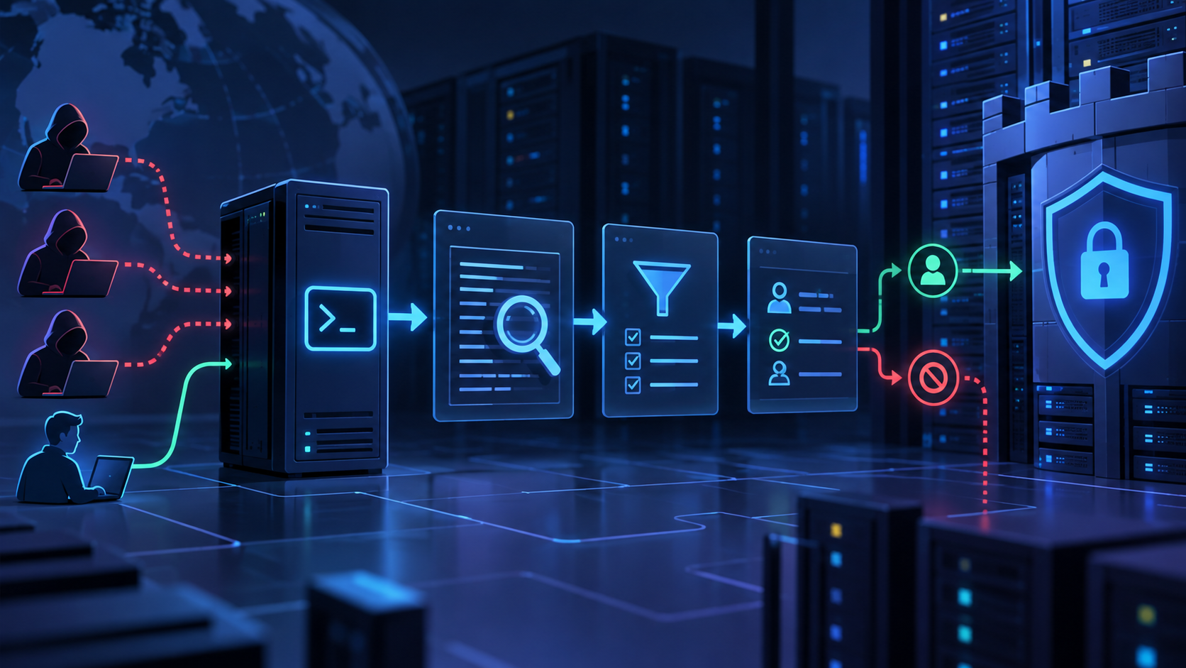 Ilustração técnica sobre Segurança SSH em Linux: limites de CPU, RAM e disco