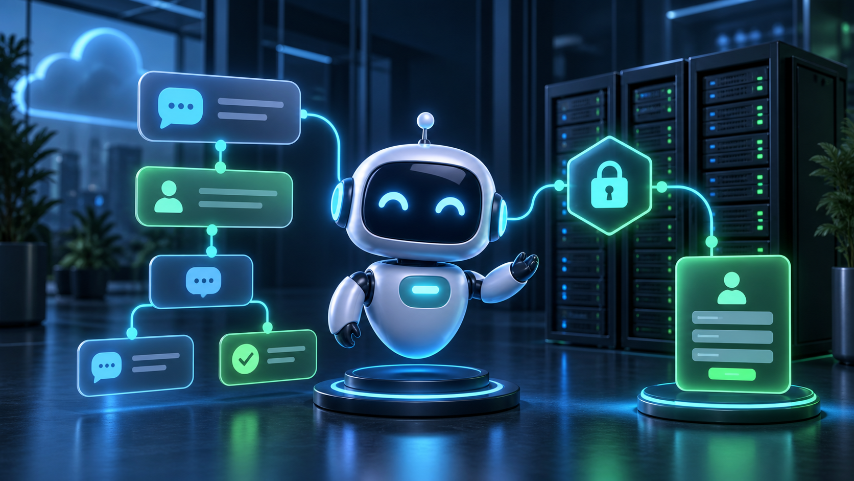 Ilustração técnica sobre Typebot em produção: logs, alertas e observabilidade
