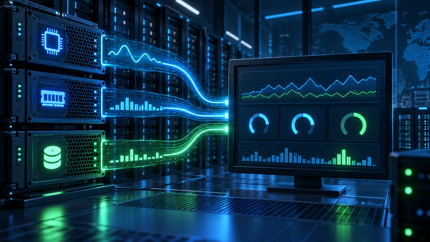 Ilustração técnica sobre Monitoramento de VPS: Prometheus e Grafana sem alarmes inúteis