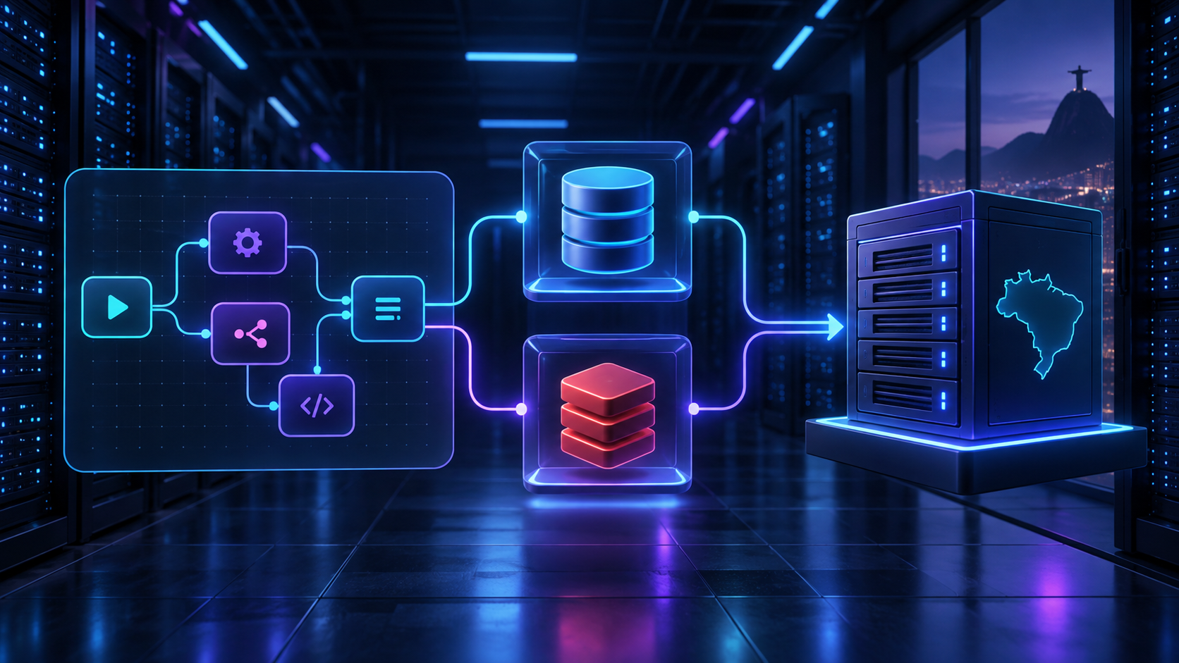 Ilustração técnica sobre n8n com PostgreSQL e Redis em uma VPS