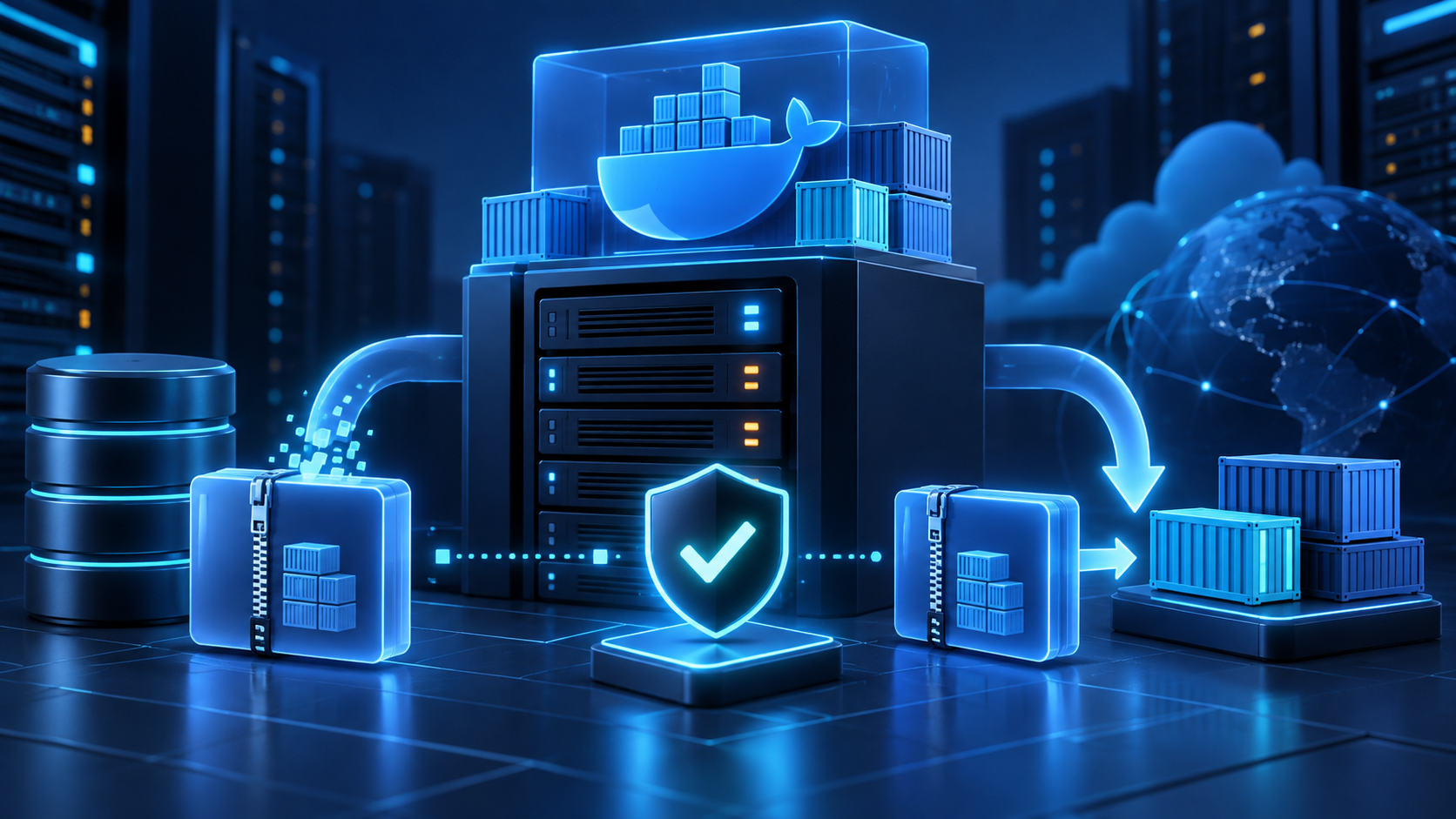 Ilustração sobre Docker Compose em VPS: backup e restauração verificável