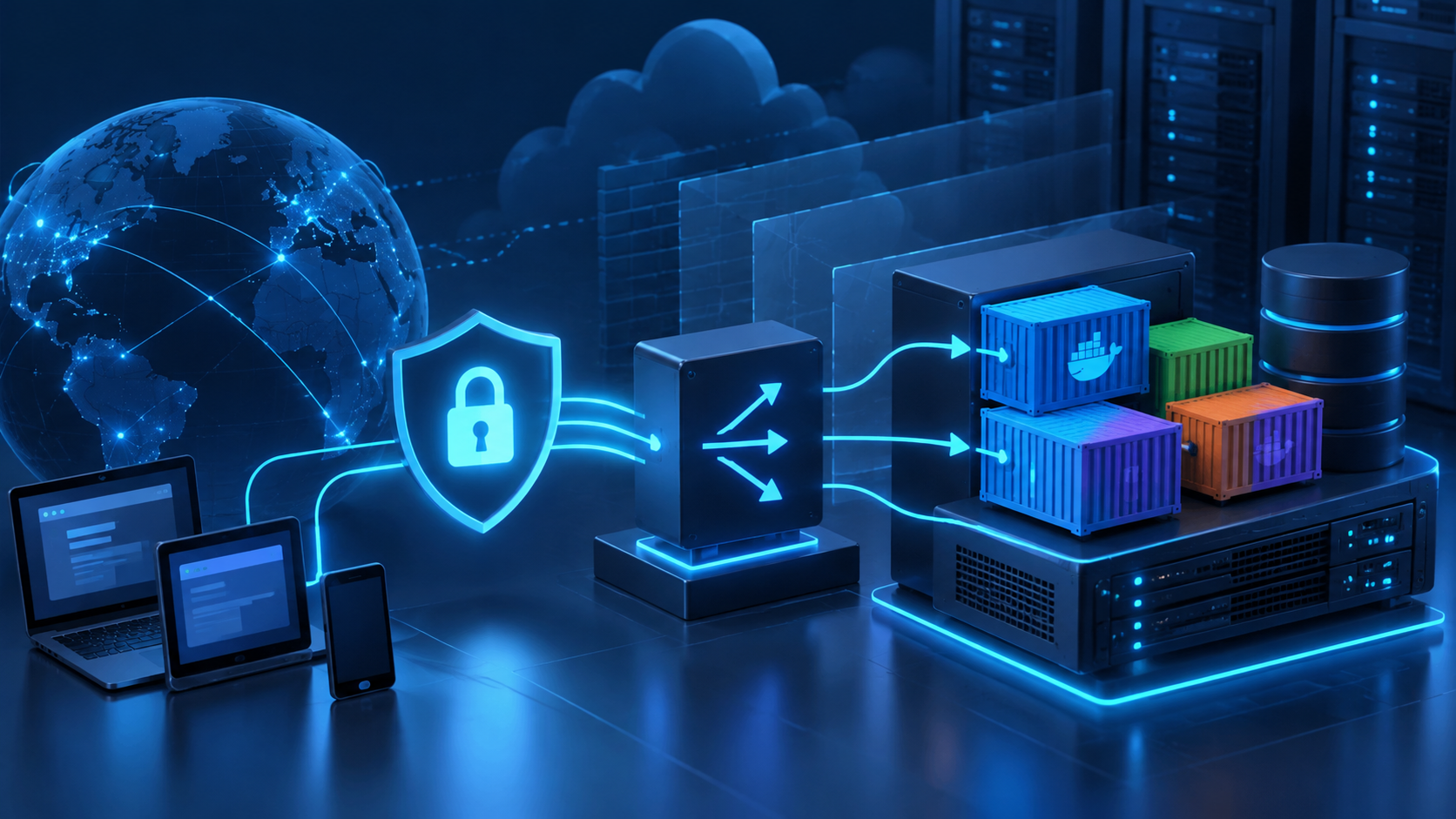 Ilustração sobre Docker Compose em VPS: proxy reverso e HTTPS