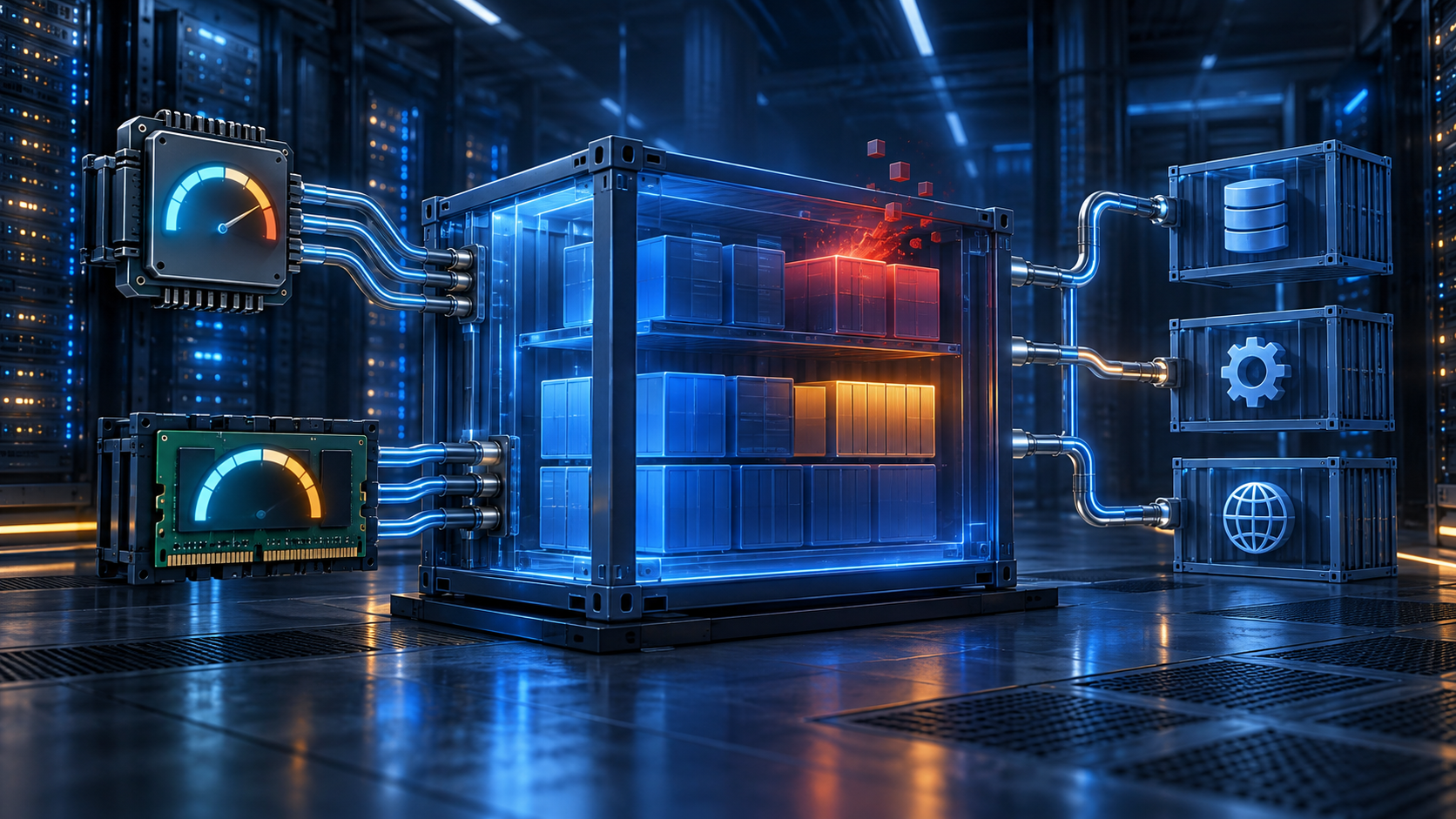 Ilustração técnica sobre Limites Docker: CPU e RAM sem Surpresas