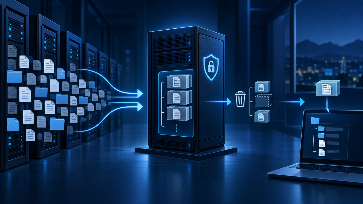 Ilustração técnica sobre BorgBackup: deduplicação com restauração clara
