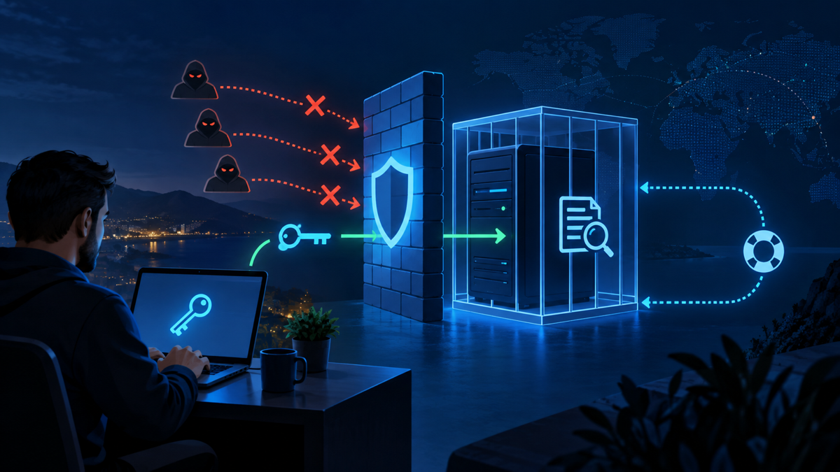 Ilustração técnica sobre Fail2ban para SSH: bloqueio com plano de retorno