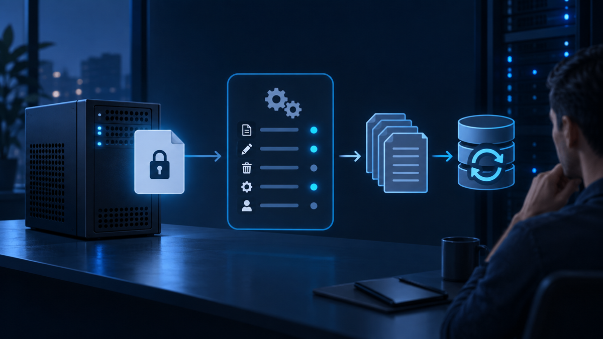 Ilustração técnica sobre Auditd na VPS: registrar sem afogar os logs