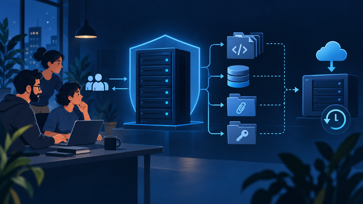 Ilustração técnica sobre Gitea em VPS: repositório com backup testado