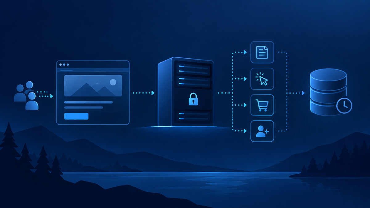 Ilustração técnica sobre Plausible em VPS: analytics leve e auditável