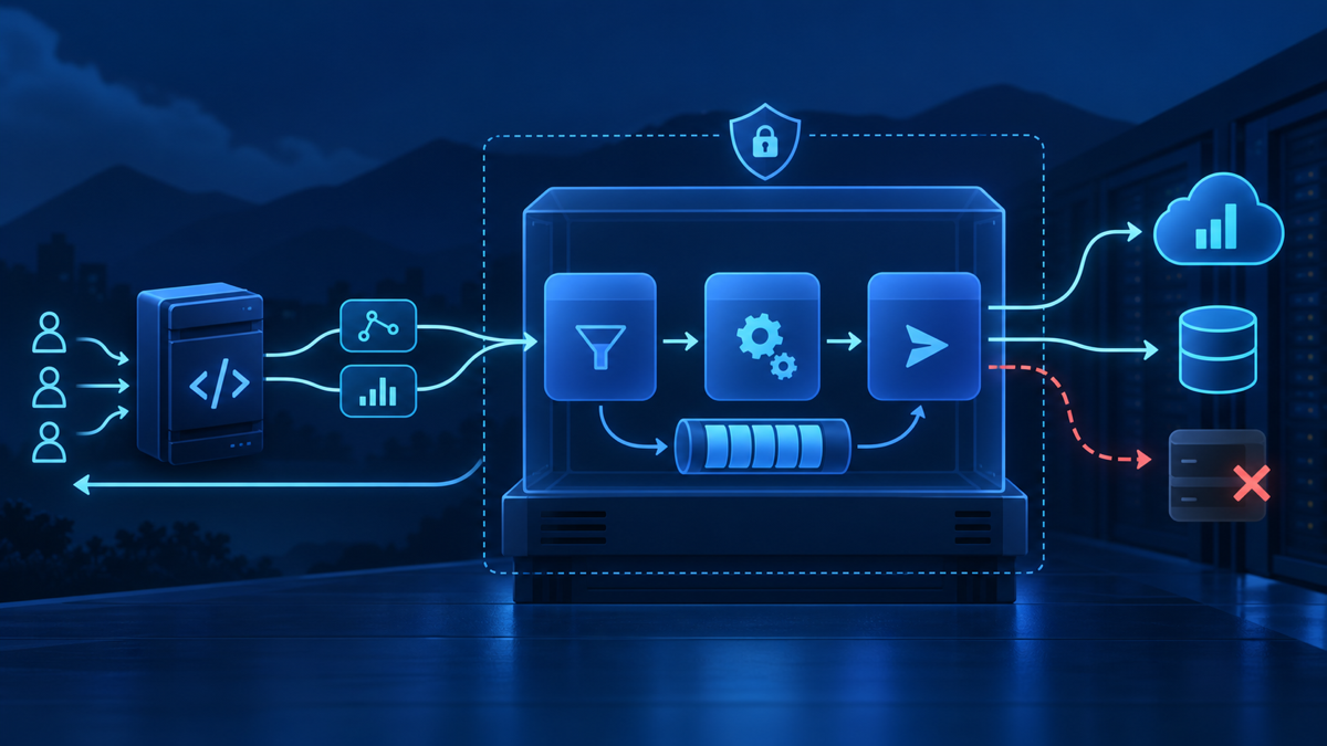 Ilustração técnica sobre OpenTelemetry Collector: telemetria por camadas