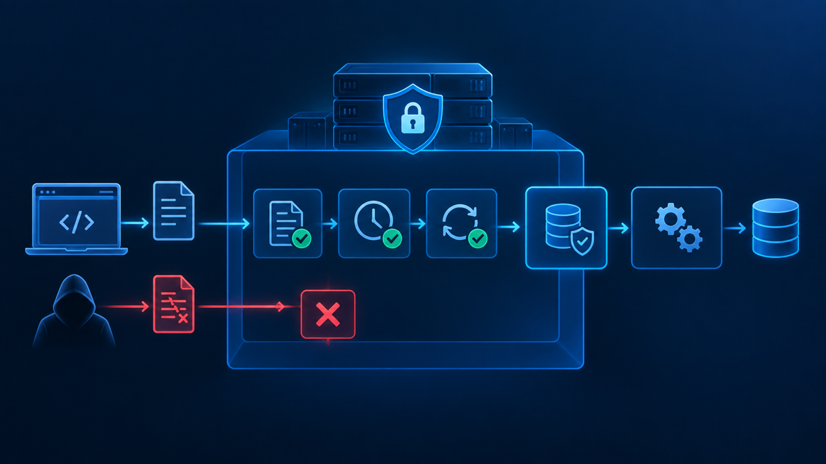 Ilustração técnica sobre Webhook com HMAC: validar assinatura