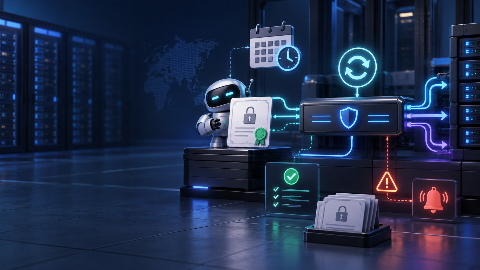 Ilustração técnica sobre Certbot em VPS: Renovação Automática e Teste de Certificado