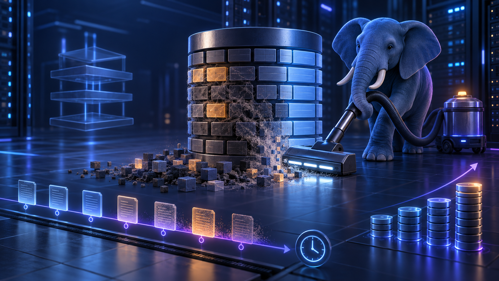 Ilustração técnica sobre PostgreSQL VACUUM e Autovacuum: O que Medir antes de Ajustar