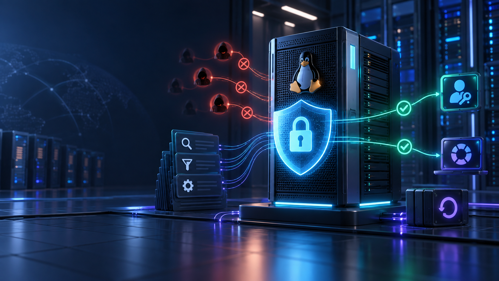 Ilustração técnica sobre Fail2ban em VPS: Banimento Temporário sem Bloquear a Equipe