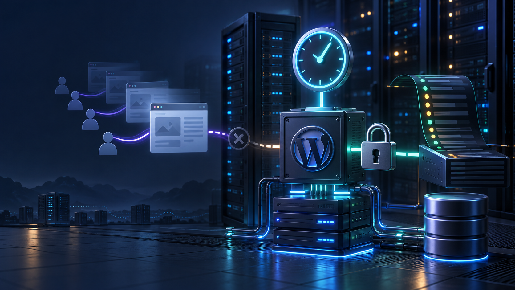 Ilustração técnica sobre WordPress Cron em VPS: WP-Cron ou Cron Real?