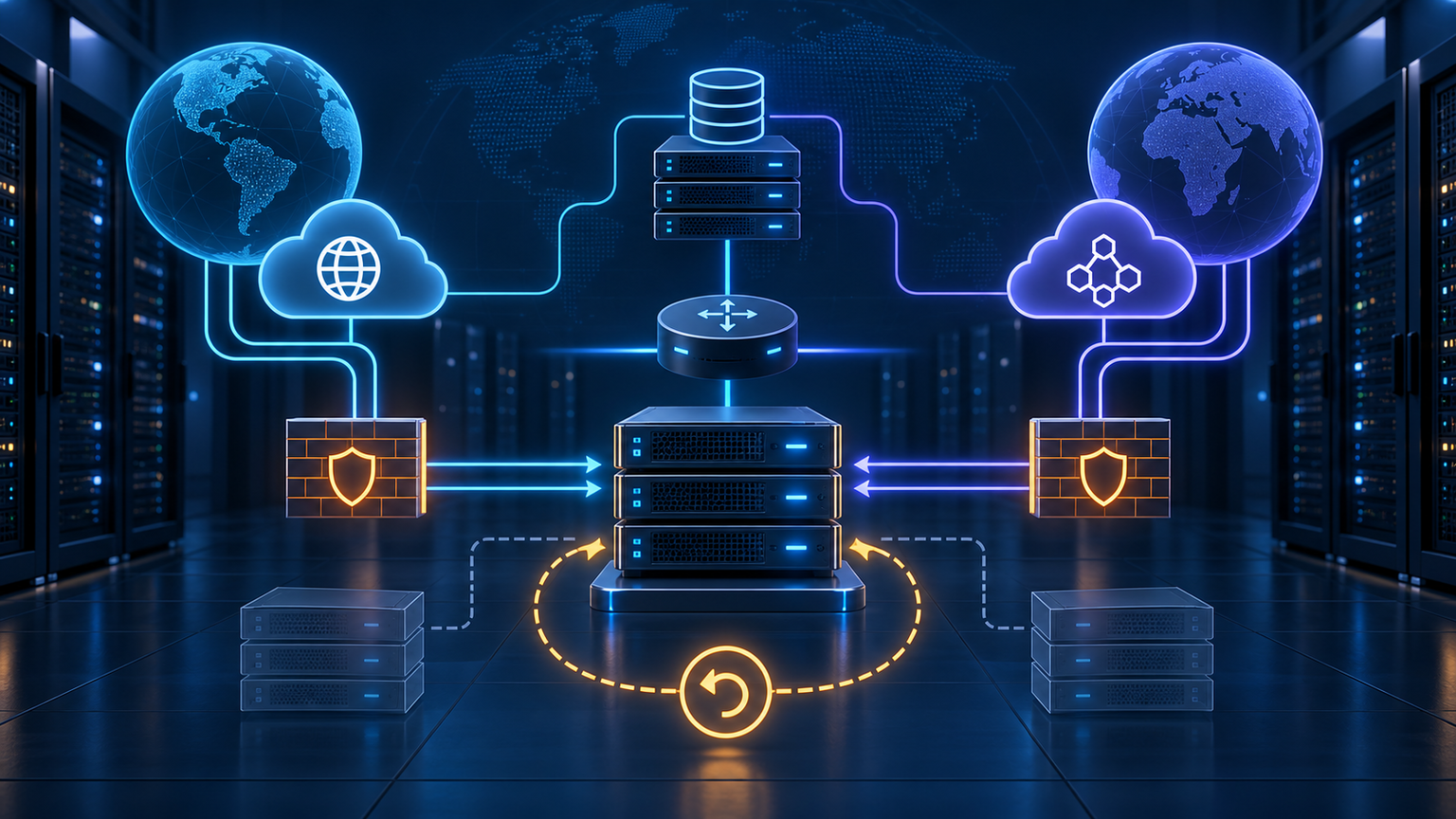 Ilustração técnica sobre IPv6 em VPS: Ative com Firewall e Rollback