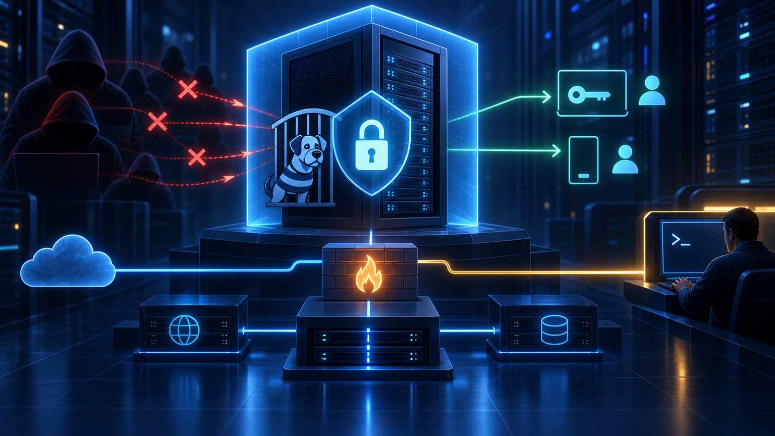 Ilustração técnica sobre Fail2ban no SSH: Proteção sem Bloqueio Acidental
