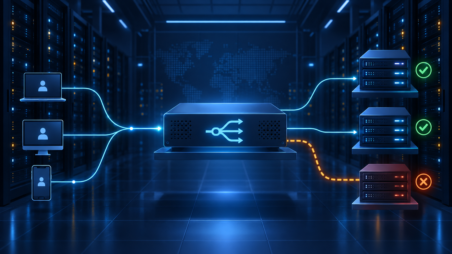 Ilustração técnica sobre HAProxy em VPS: Balanceamento com Health Check