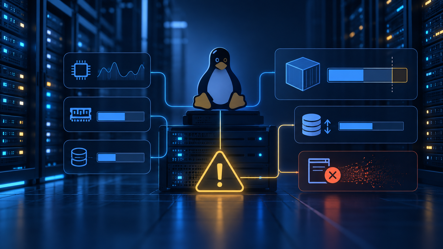 Ilustração técnica sobre Kernel OOM em VPS: Encontre o Processo Culpado