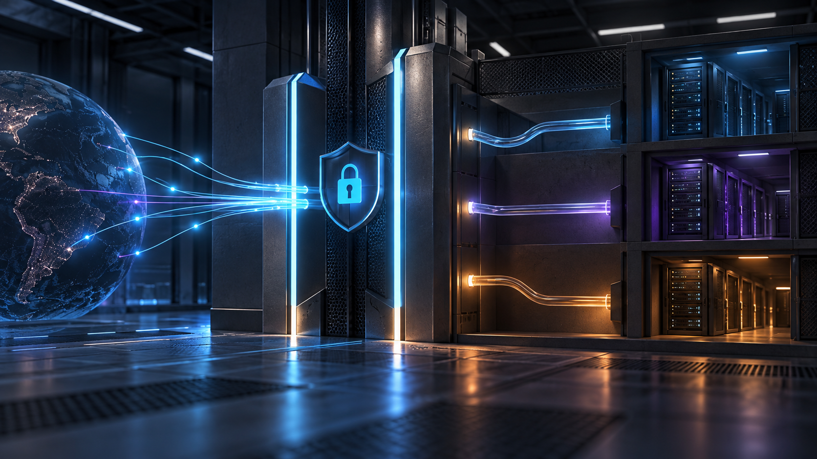 Ilustração técnica sobre Traefik: TLS e Rotas por Host sem Expor Painéis